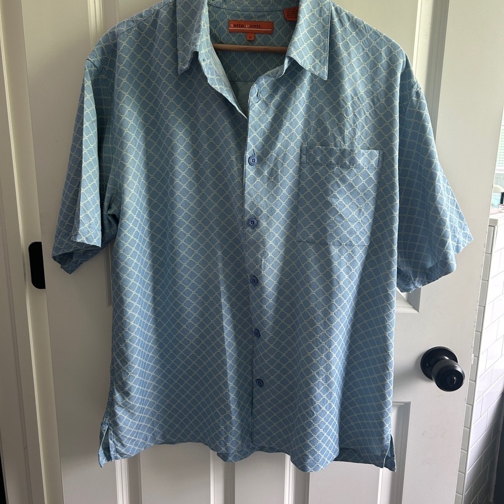 GUC size XL Sette Ponti Blue Patterned Men's Silk blend shirt. Button up. - Picture 1 of 10